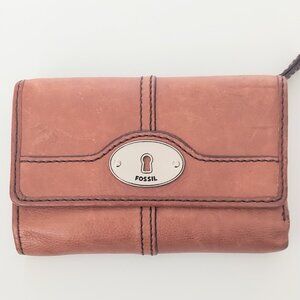 FOSSIL Maddox Keyhole Tri-Fold Brown Leather Wallet Trifold